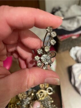 Crystal Floral Cluster Statement Earrings- Silver Tone Clip On Earrings